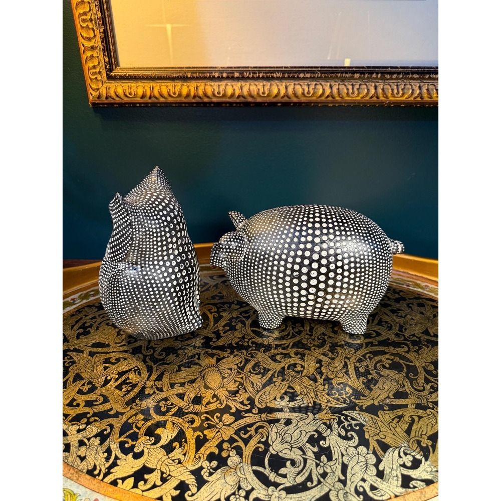 Pier 1 Imports Black & White Polka Dot Pig and Owl Figurine Set - Picture 6 of 15
